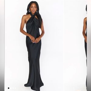 Show Me Your Mumu size Medium NWT Jasmine halter maxi dress in black luxe satin